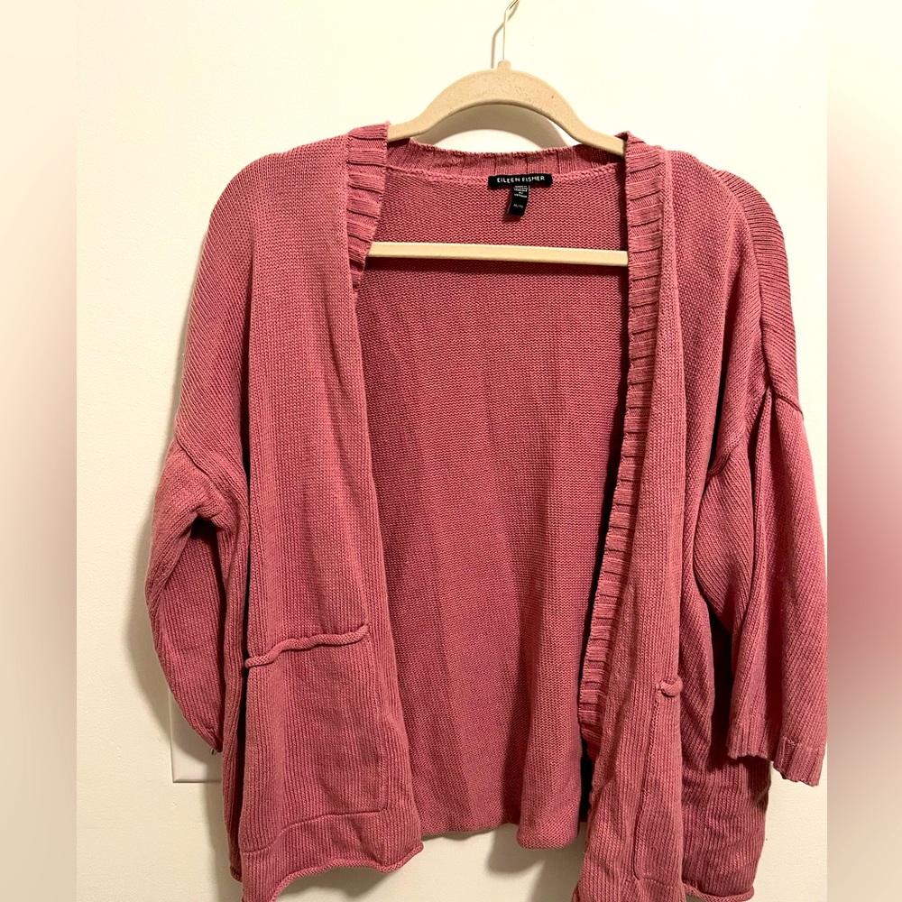 Eileen Fisher Cardigan Sweater Linen/ Cotton Pockets Size XL